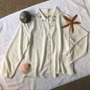 🌞2/$15🌞 Hollister Sheer White Button-down Blouse (2b)